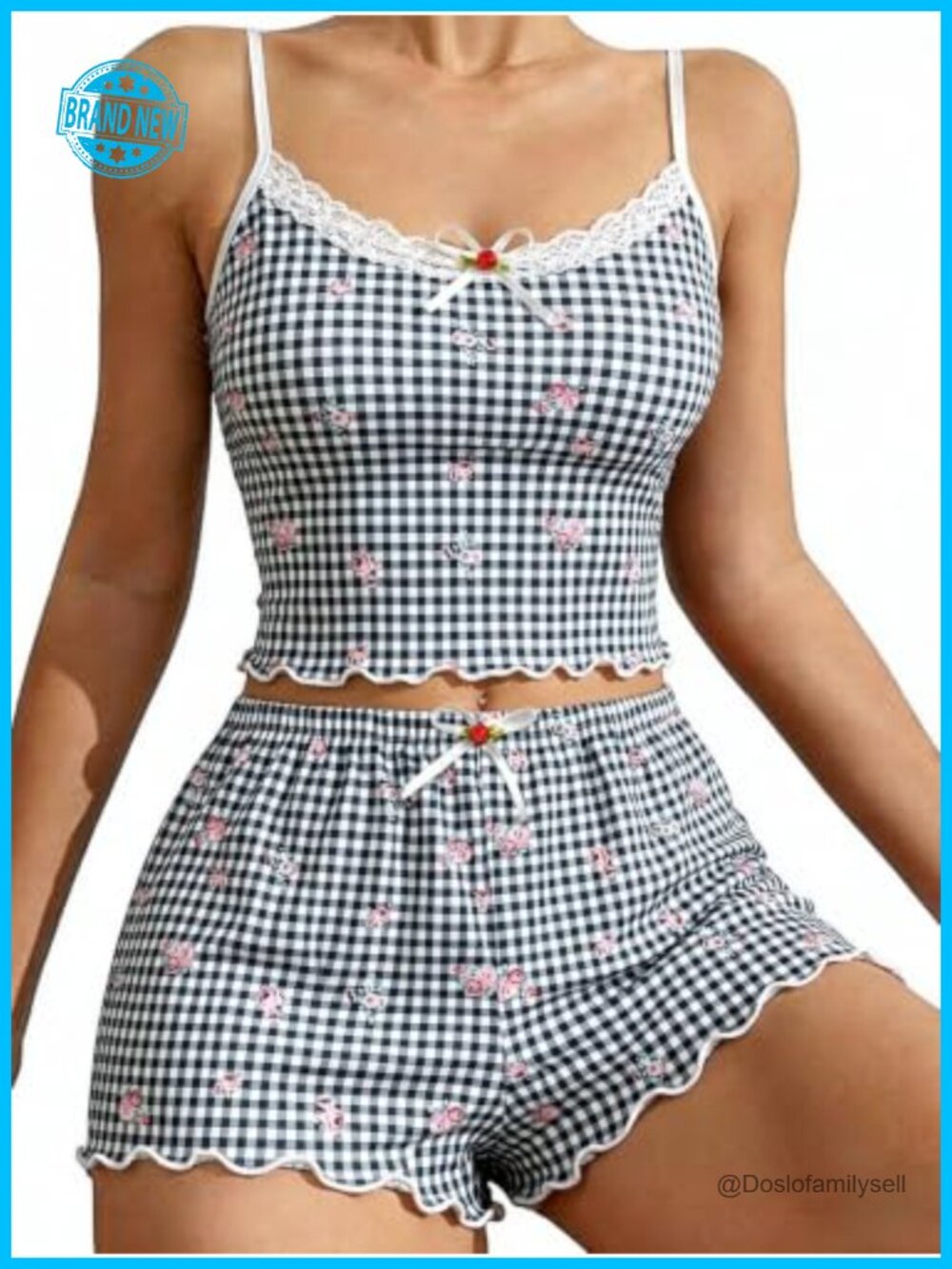 Ribbed Knit Cami Pajama Set with Lace Trim and Shorts